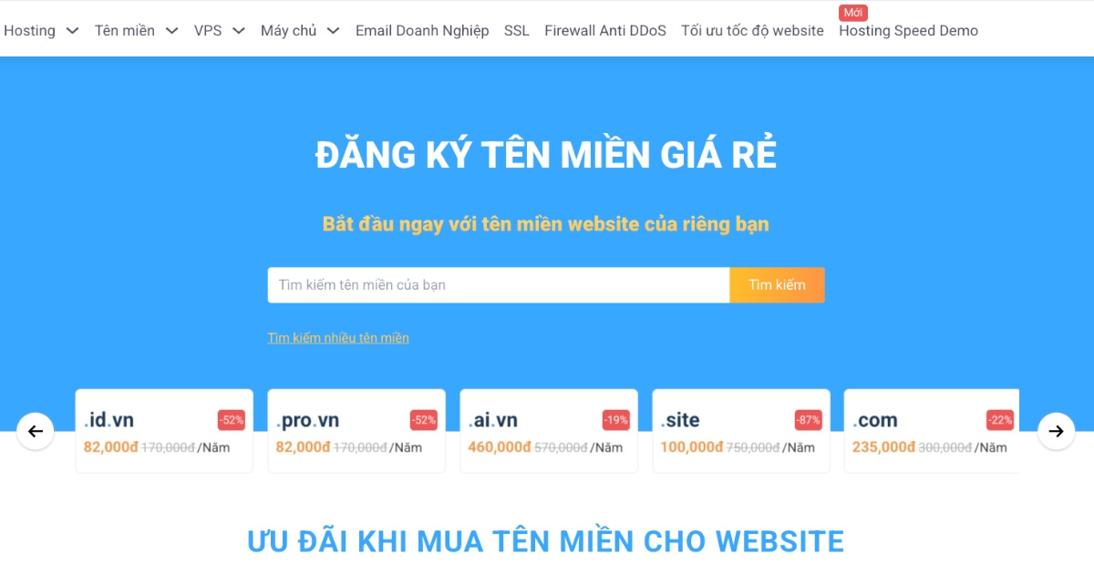 Đầu tiên, bạn cần truy cập vào trang đăng ký tên miền của Vietnix