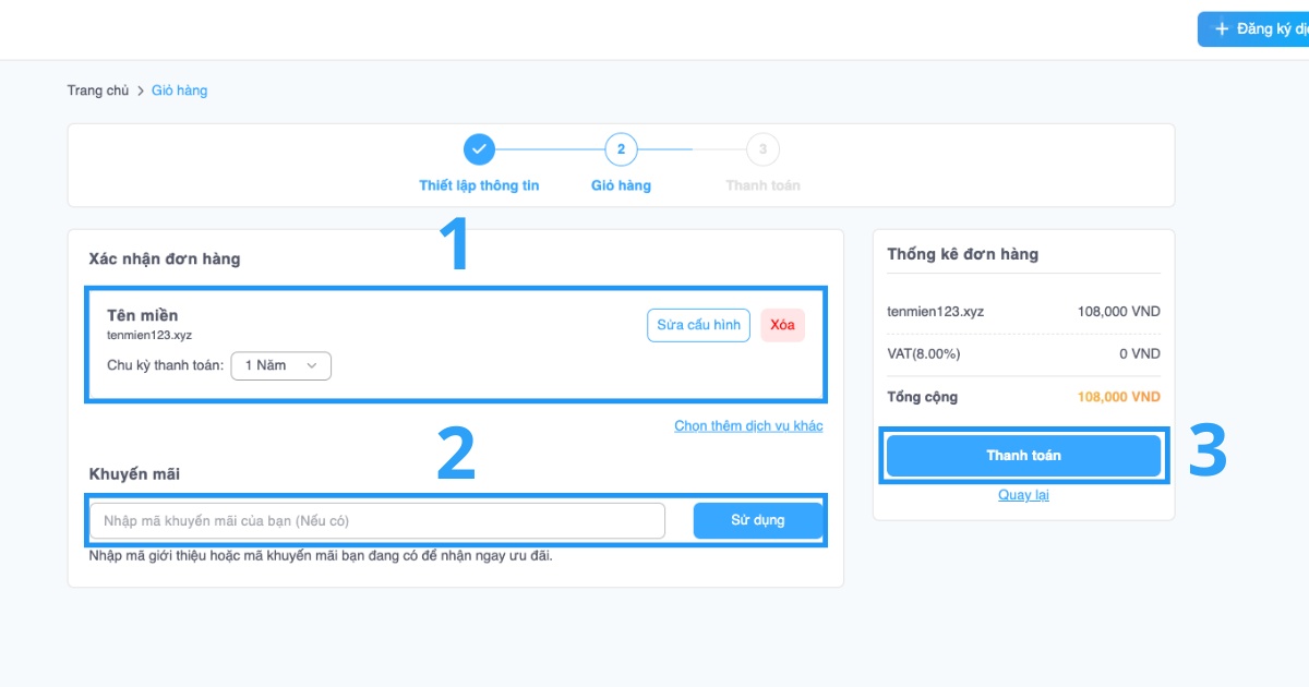 Sau khi đã kiểm tra kỹ, bạn nhấn vào nút Thanh toán.