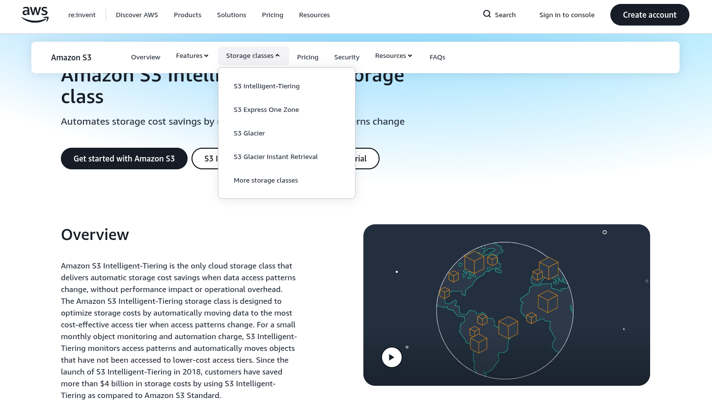 Các lớp lưu trữ của Amazon S3 hiện nay