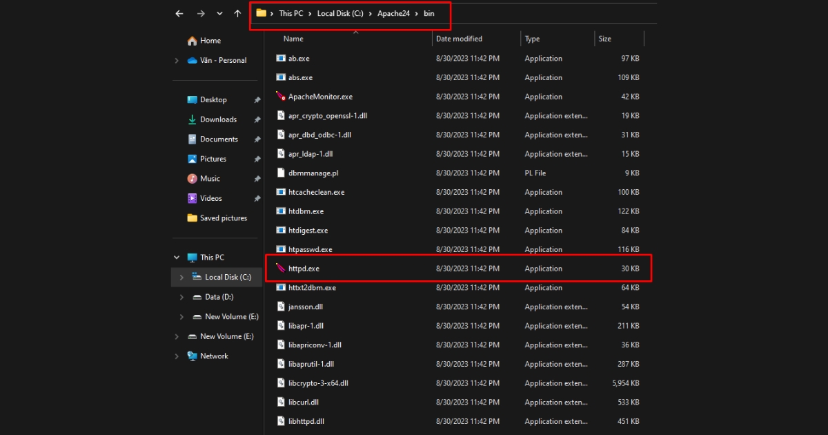 Chạy file httpd.exe
