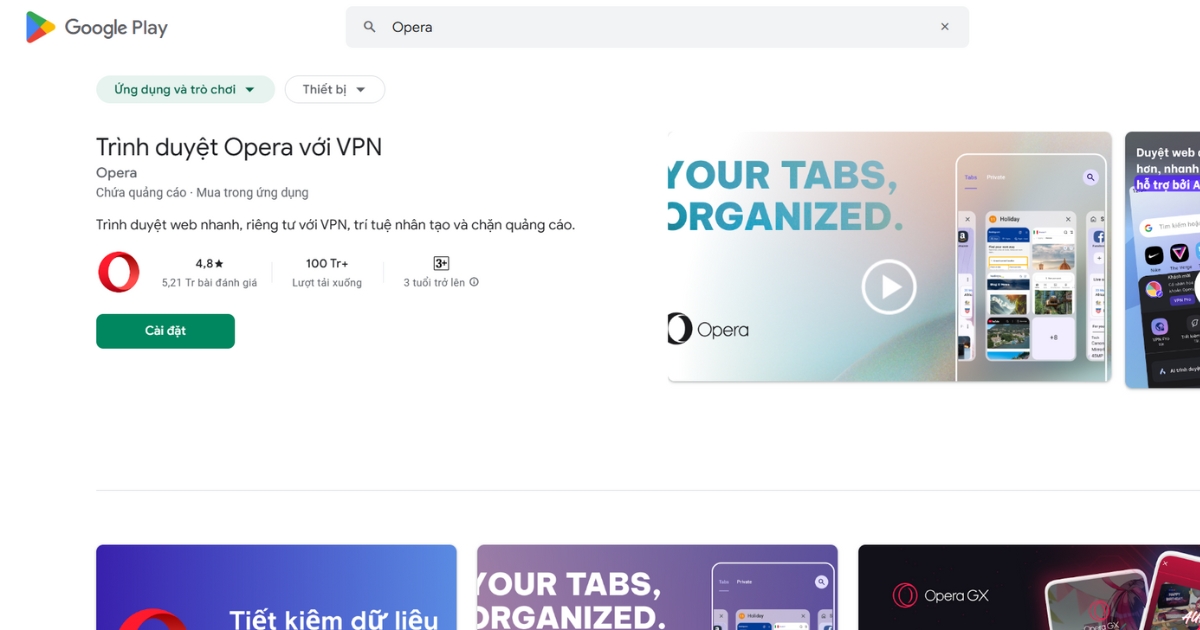 Cài đặt trình duyệt Opera