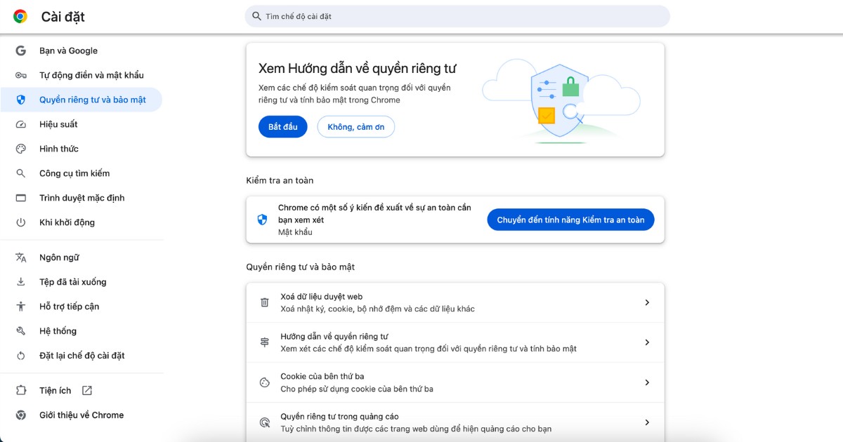 Mở Cài đặt và chọn Quyền riêng tư và bảo mật