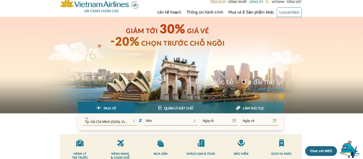 Trang chủ của Vietnam Airlines