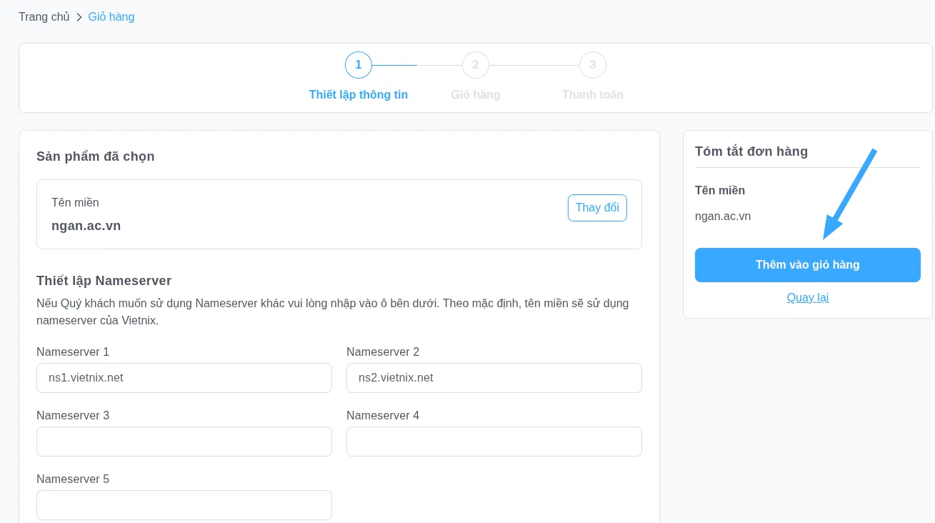 Chọn mục thêm vào giỏ hàng