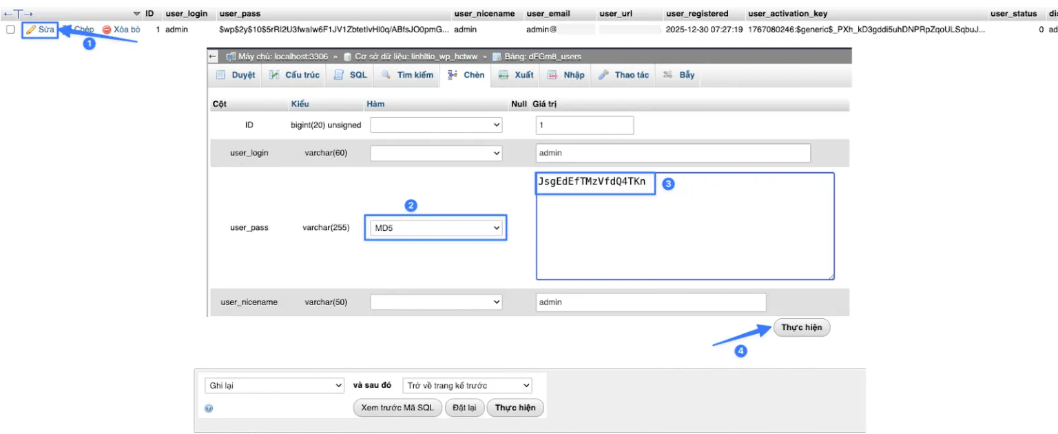 Đổi mật khẩu tài khoản Admin