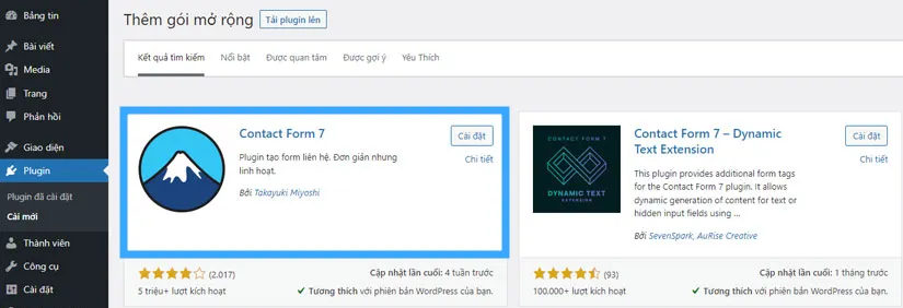Cách cài đặt plugin Contact Form 7
