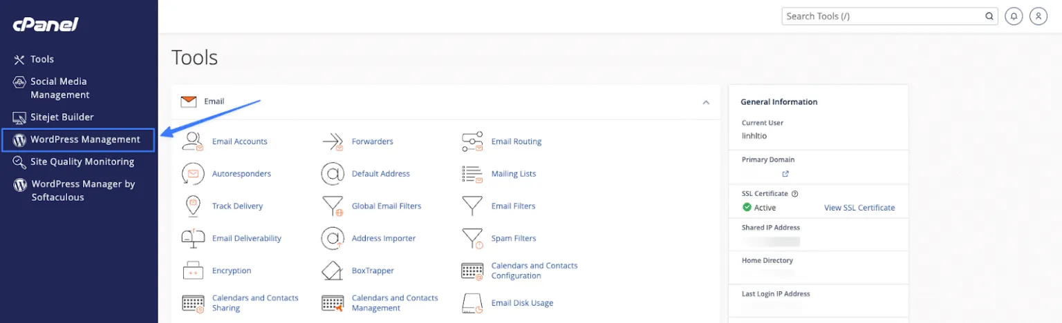 Truy cập WordPress Management