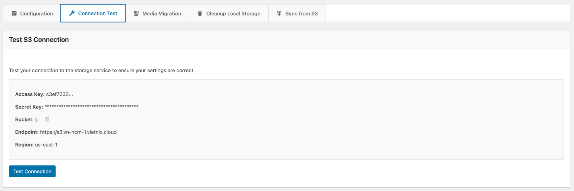 Tính năng thiết lập trực quan và kết nối của plugin Vietnix Media Offloader