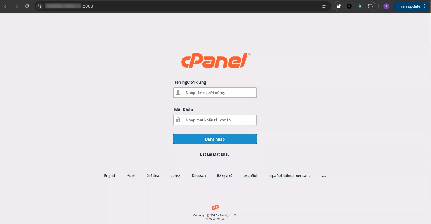 Đăng nhập vào cPanel