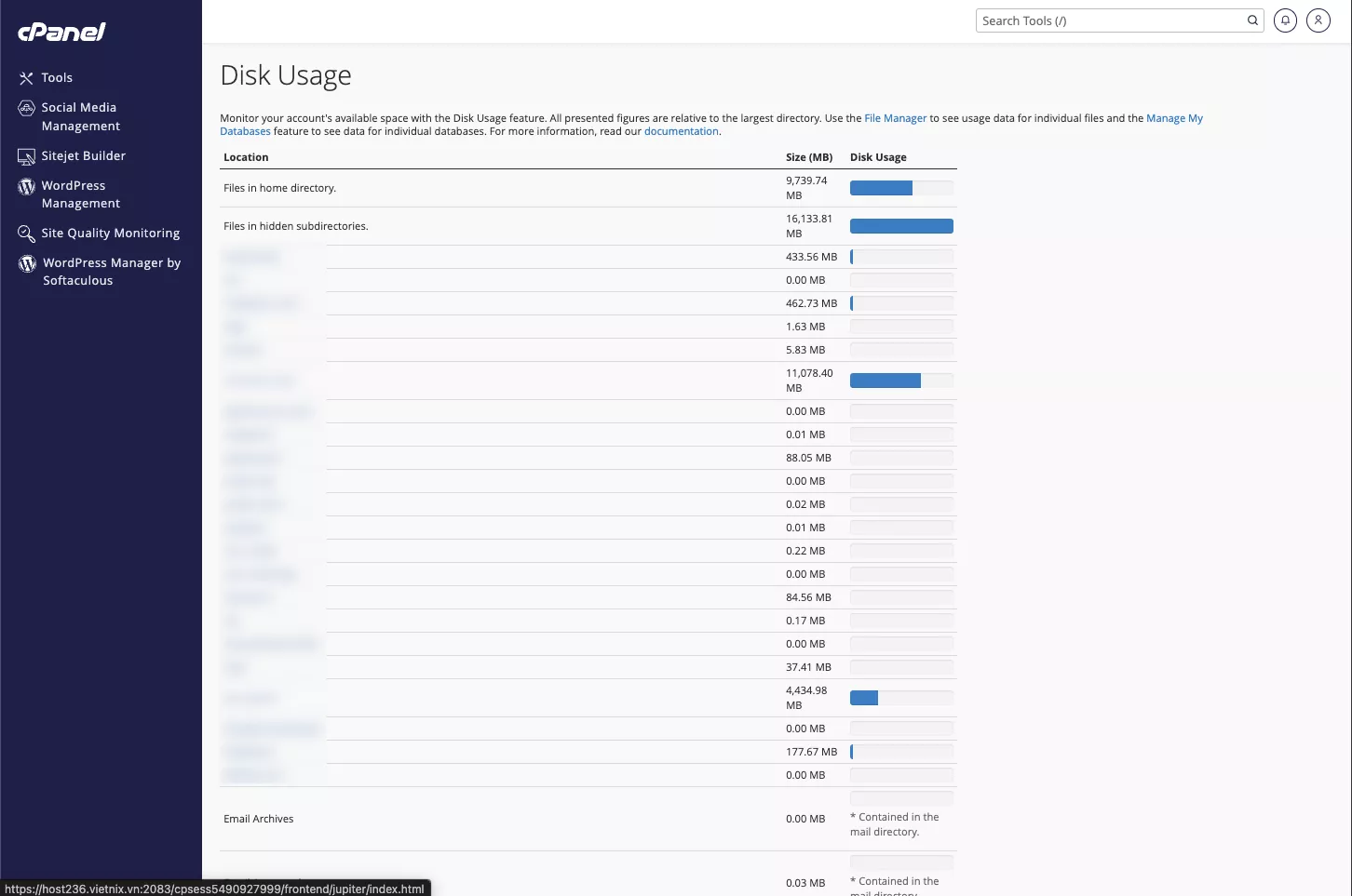 Biểu đồ trực quan dung lượng sử dụng của các thư mục chính