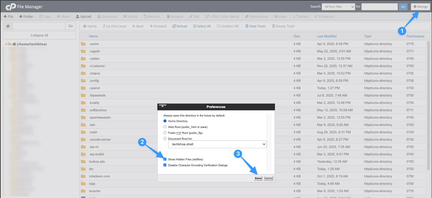 Bấm vào Settings ở góc phải trên rồi chọn Document Root for 