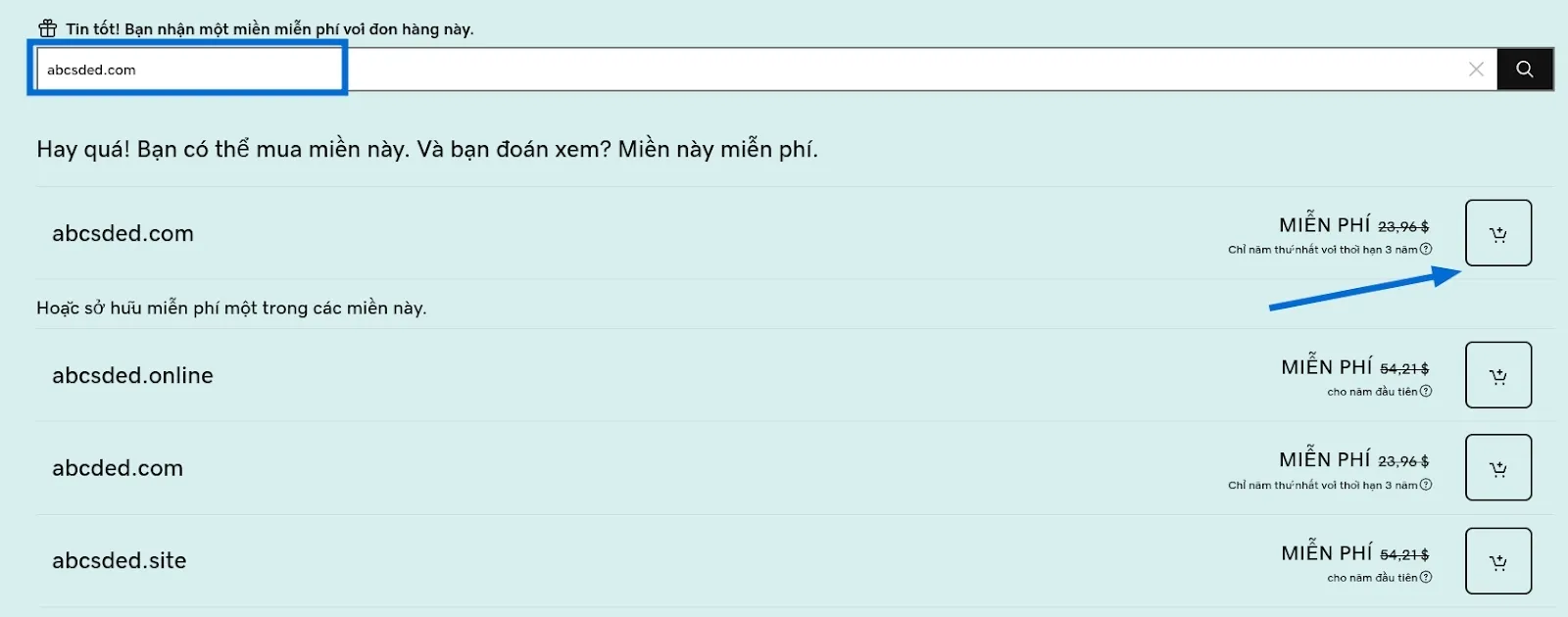 Đăng ký tên miền miễn phí