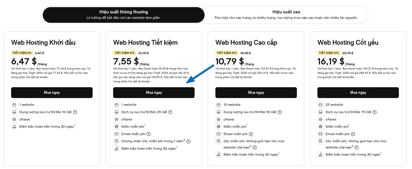 Chọn gói hosting phù hợp với nhu cầu