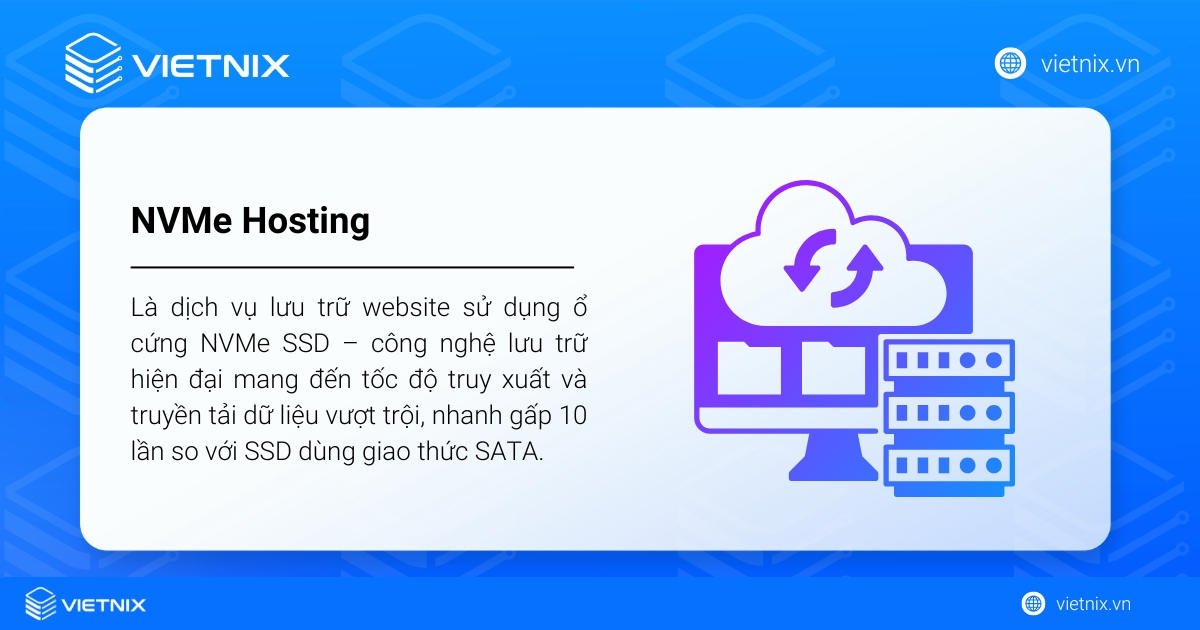NVMe Hosting là dịch vụ lưu trữ website sử dụng ổ cứng NVMe SSD