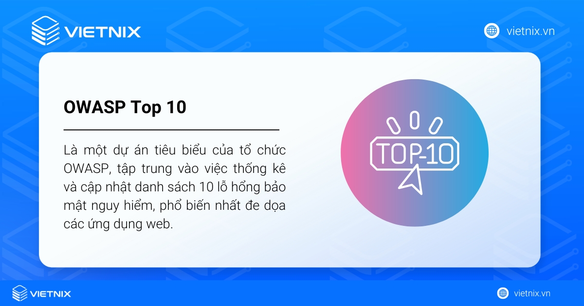 OWASP Top 10 là một dự án tiêu biểu của tổ chức OWASP