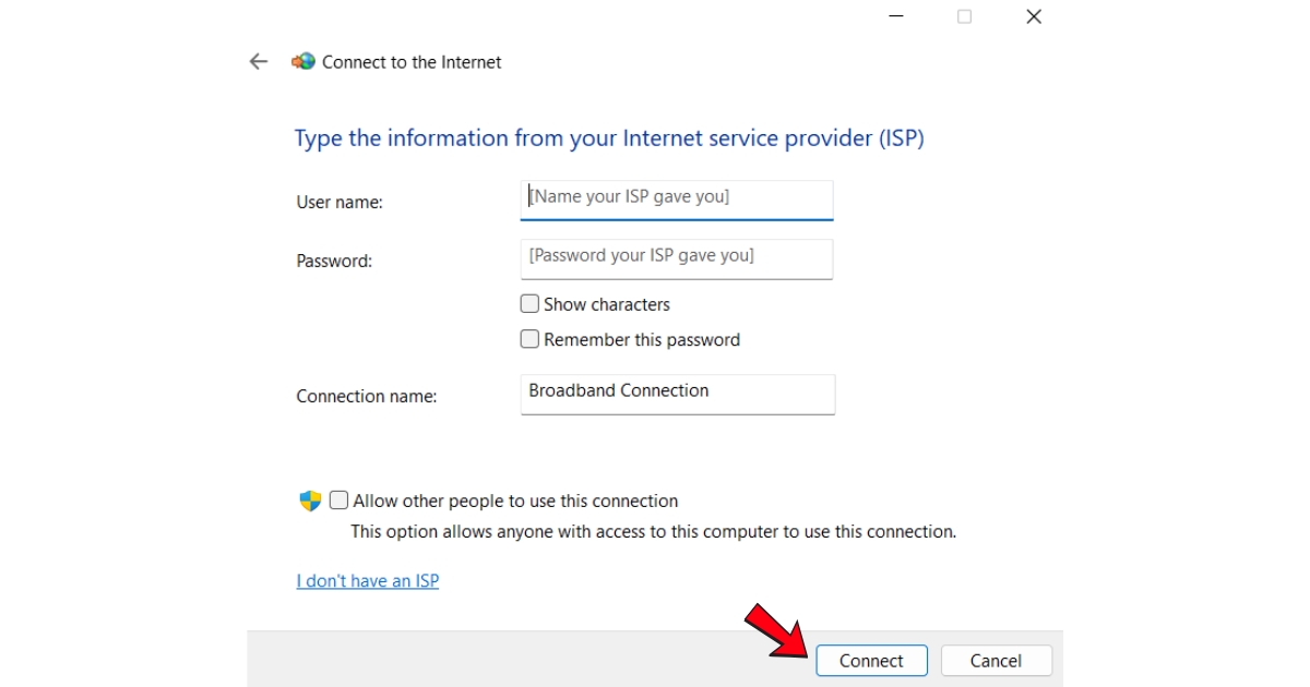 PPPoE là gì? Vai trò và ứng dụng của giao thức kết nối PPPoE 59 Khi đã hoàn tất các thông tin, hãy nhấn Connect