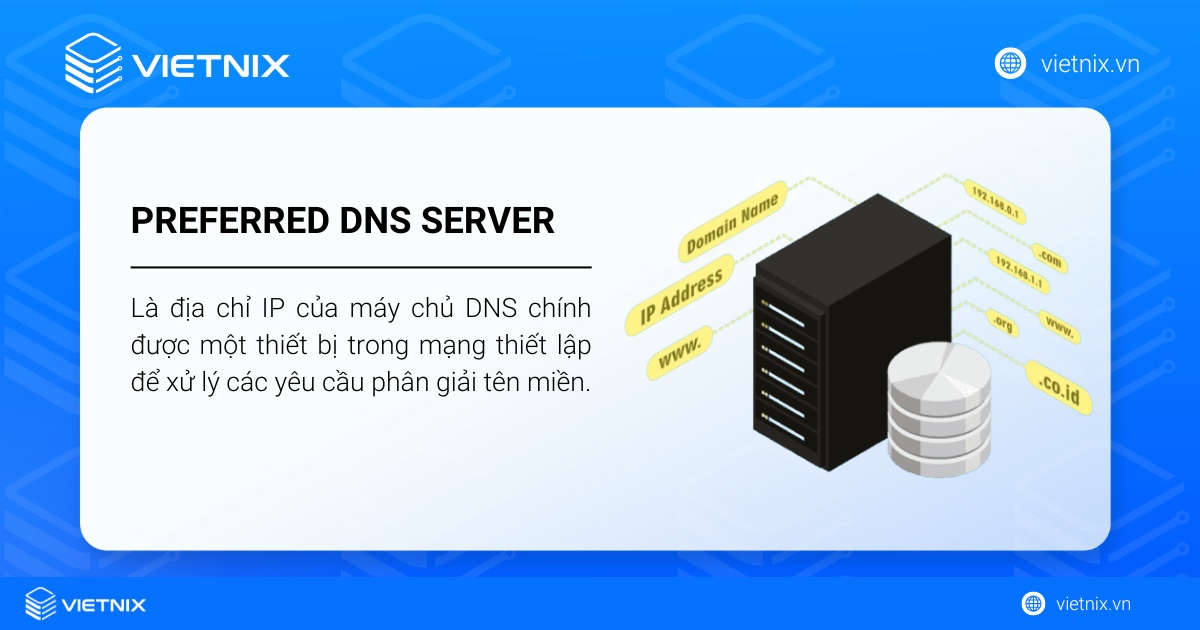 Preferred DNS Server là trình chủ hệ thống tên miền tham chiếu 
