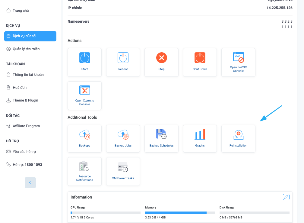 Chọn biểu tượng Reinstallation