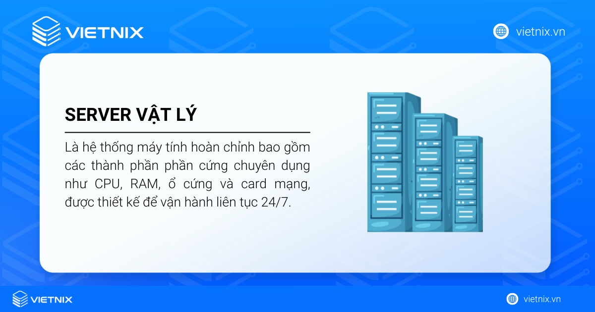 Server vật lý là gì? Cách lựa chọn server vật lý phù hợp 30 Server vật lý là một hệ thống máy tính hoàn chỉnh bao gồm các thành phần phần cứng chuyên dụng
