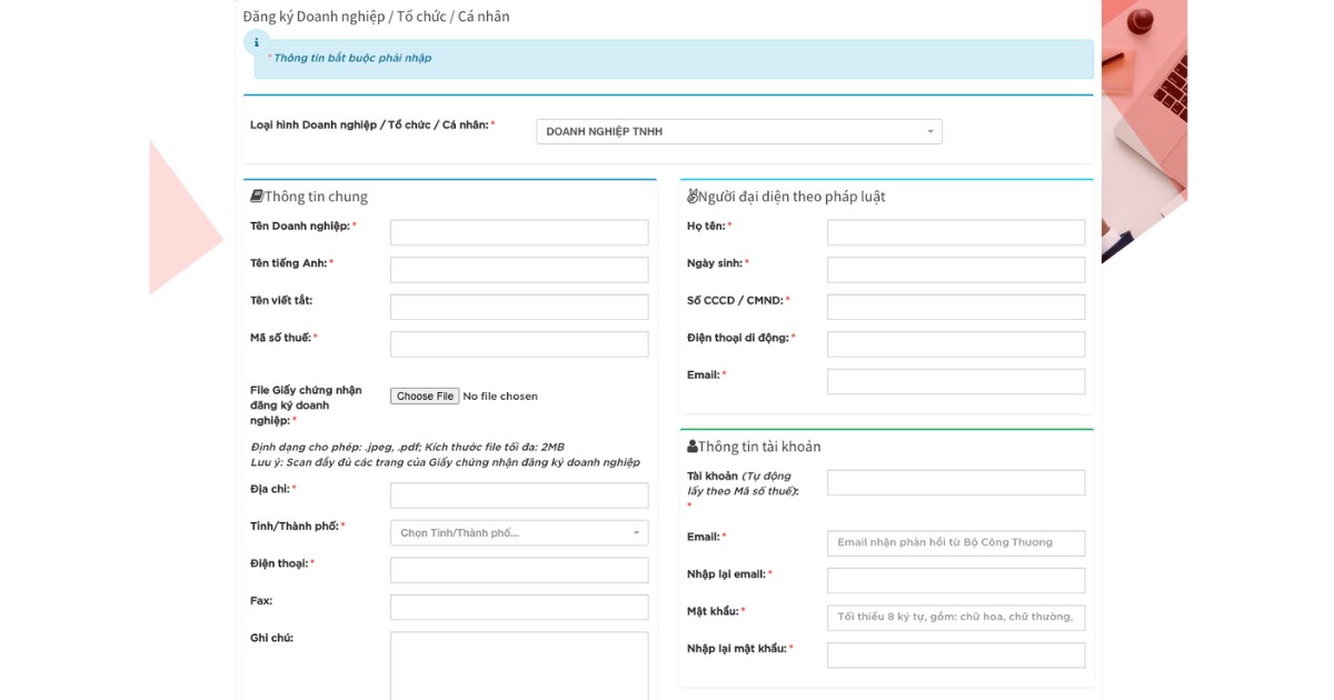 Điền đầy đủ các thông tin theo yêu cầu