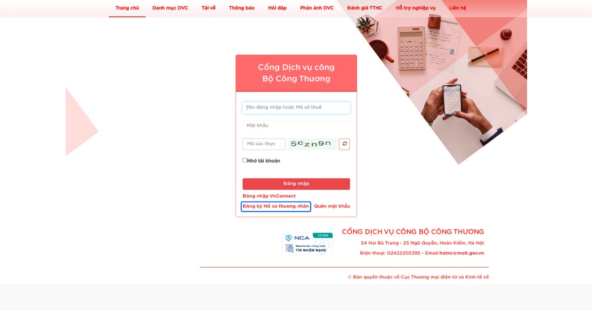 Chọn Đăng ký hồ sơ thương nhân để bắt đầu quá trình đăng ký tài khoản