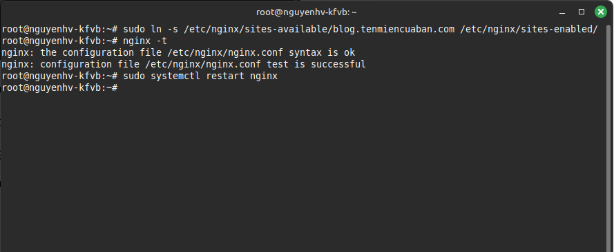 Bạn cần sử dụng câu lệnh sudo systemctl restart nginx