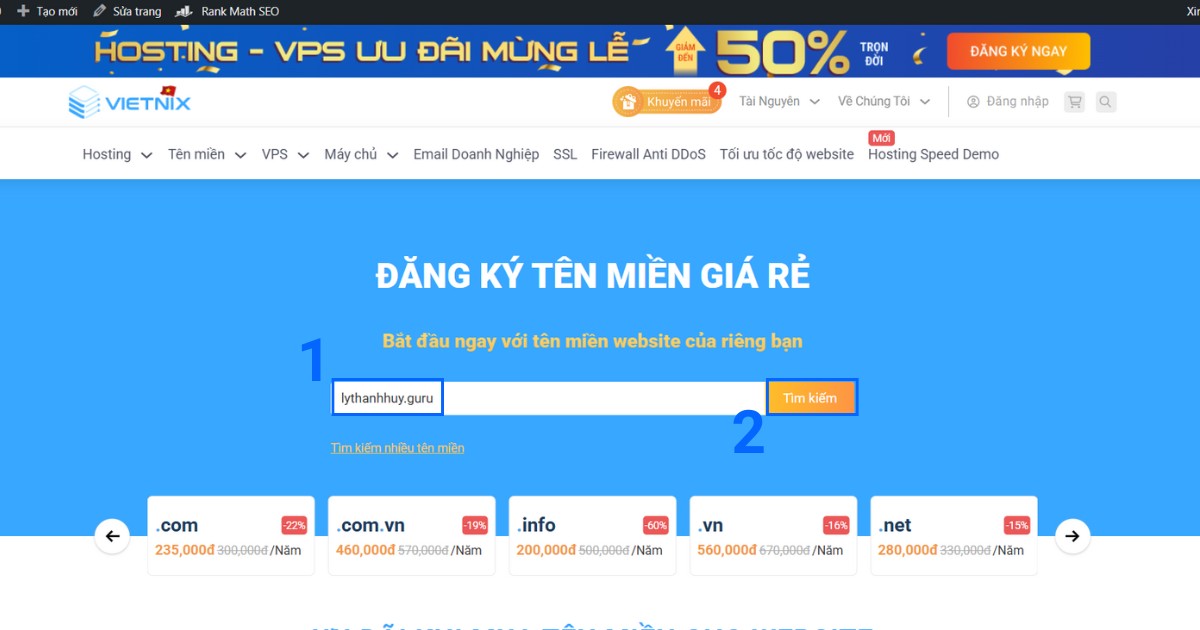 Nhập tên miền .guru bạn mong muốn vào ô tìm kiếm