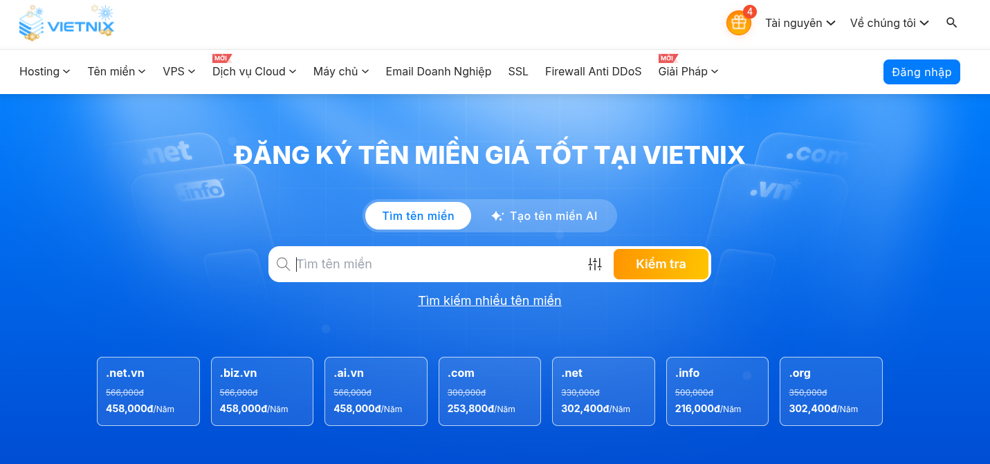 Vào website Vietnix