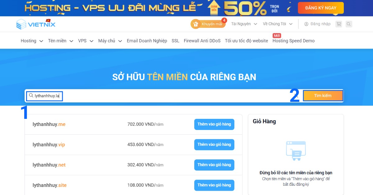 Nhập tên miền .la mà bạn mong muốn vào ô tìm kiếm