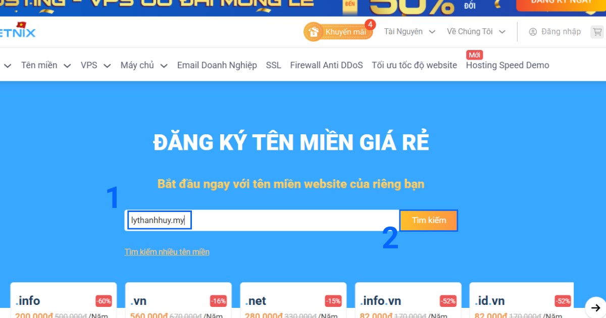 Gõ tên miền .my mong muốn vào ô tìm kiếm