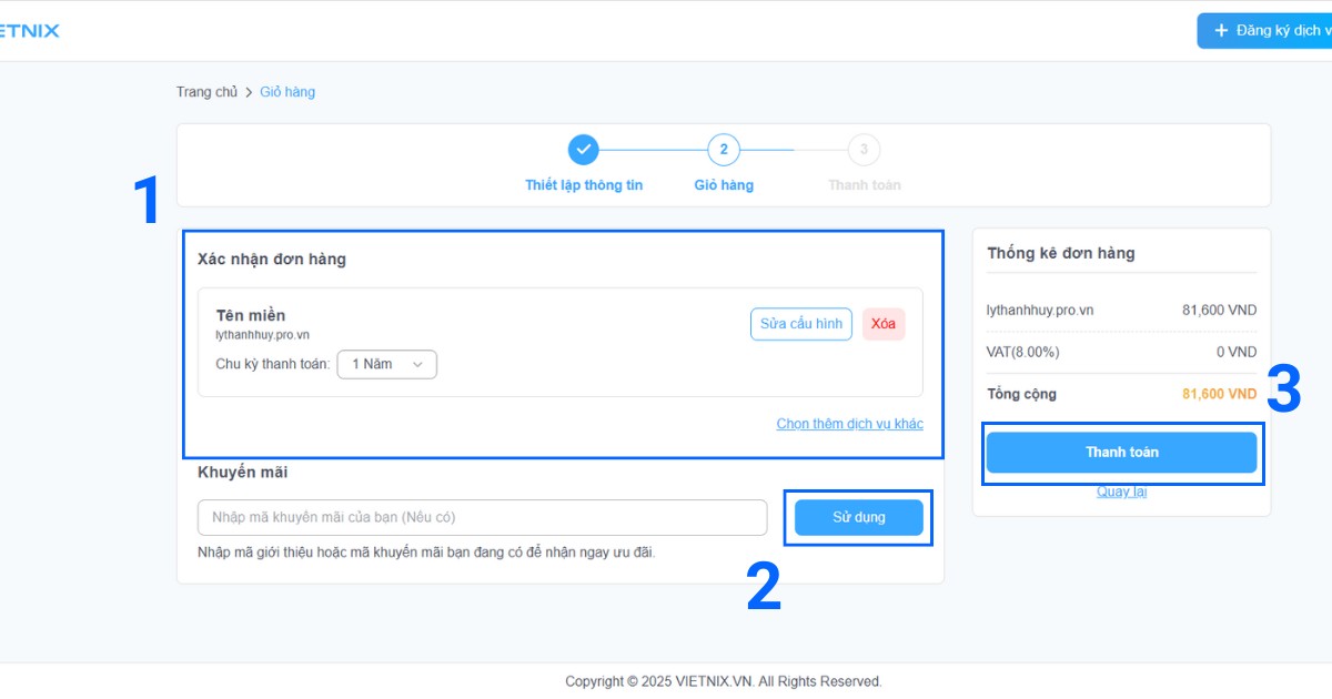 Sau đó nhấn Thanh toán