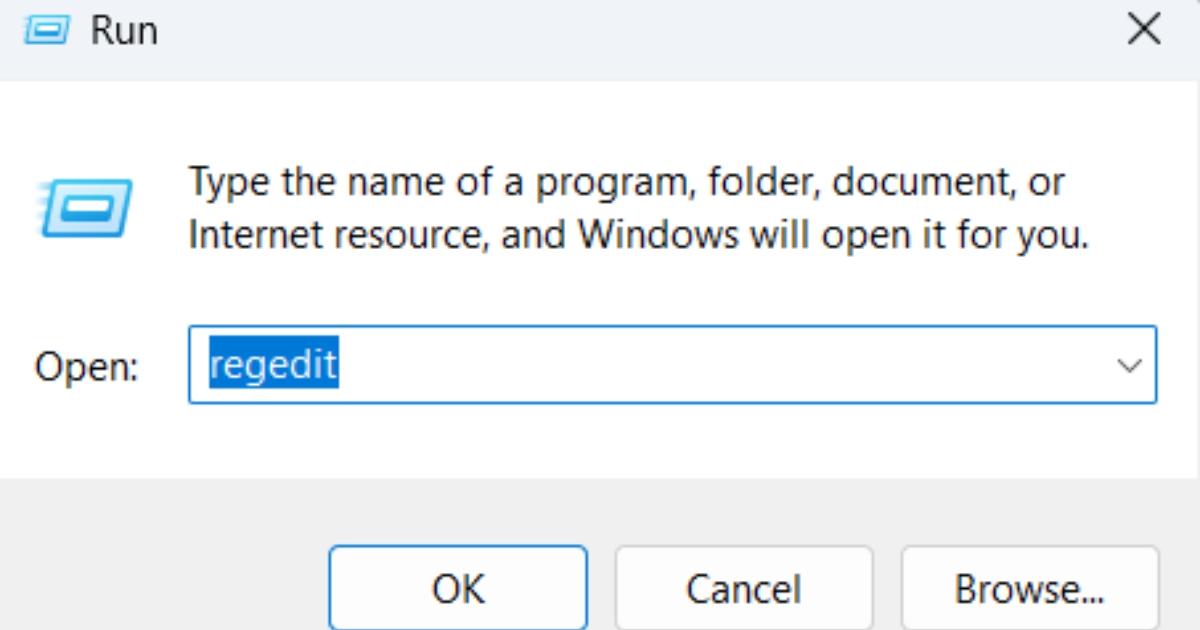 Mở Registry Editor bằng cách nhấn Windows + R, gõ regedit