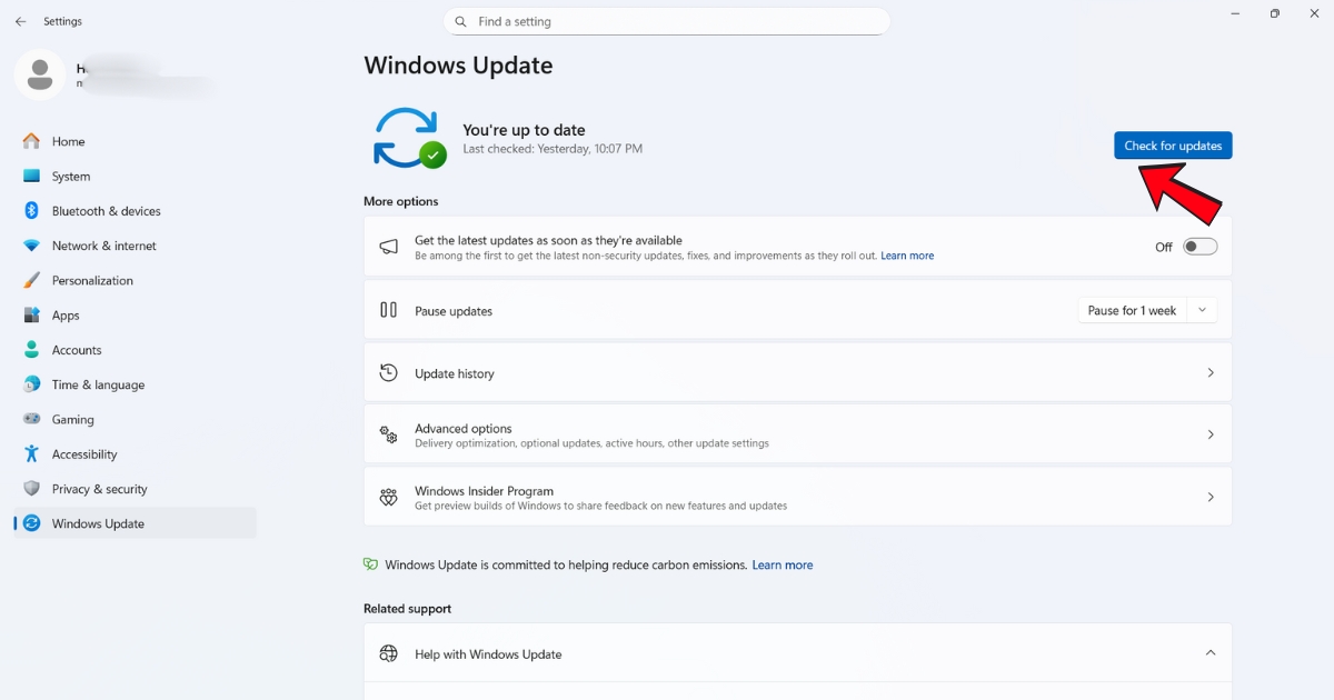 Nhấn vào nút Check for updates