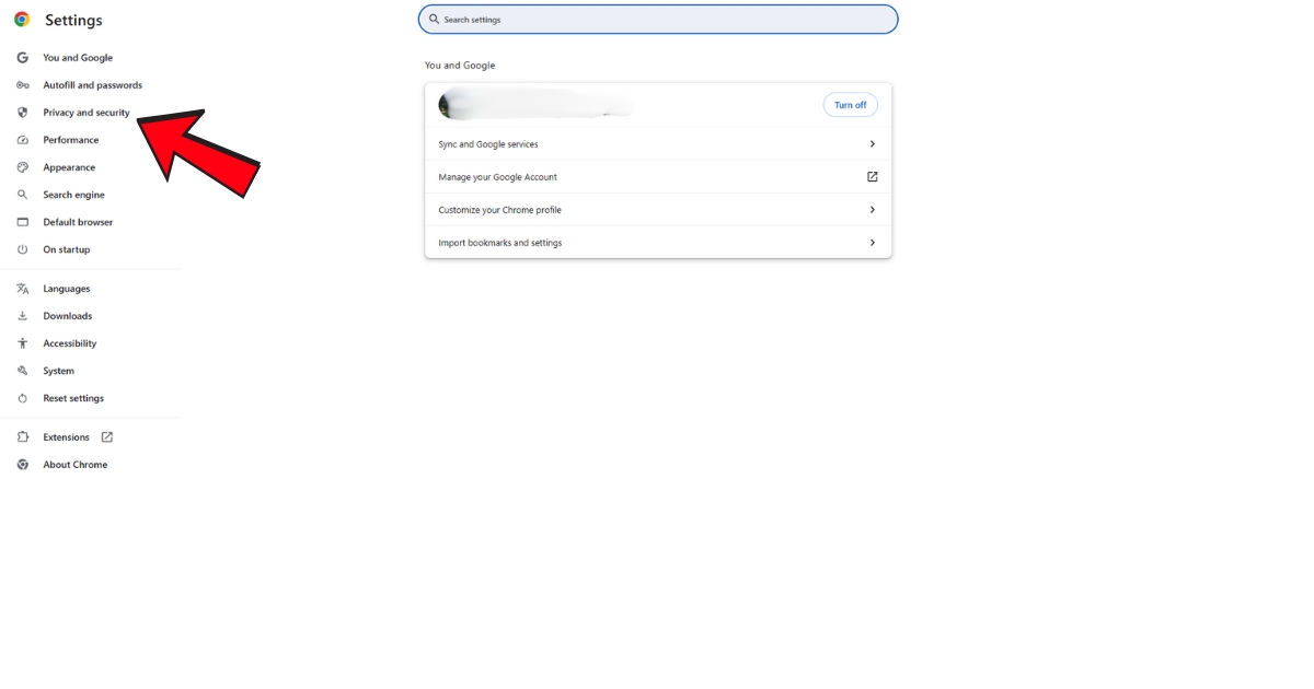 Đi đến mục Quyền riêng tư và bảo mật