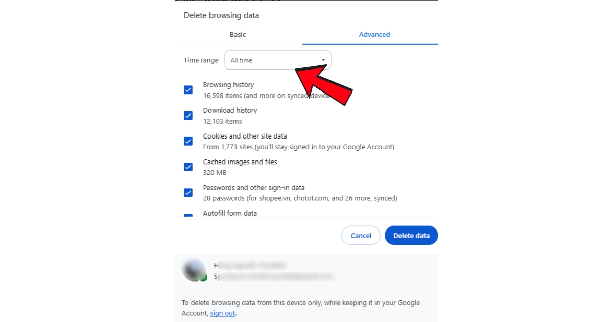 Chọn phạm vi thời gian là Từ trước đến nay (All time)