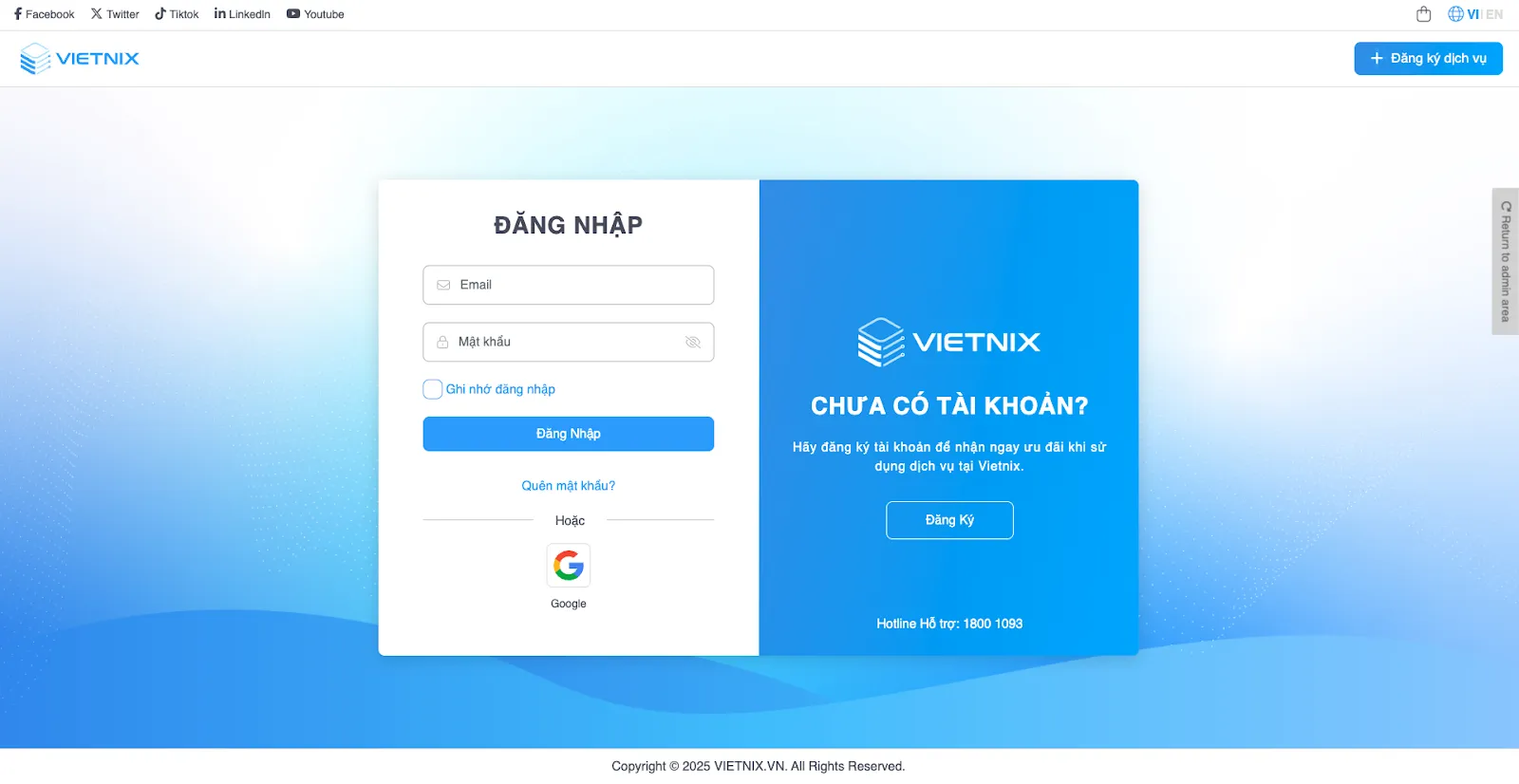 Đăng nhập vào Portal của dịch vụ hosting