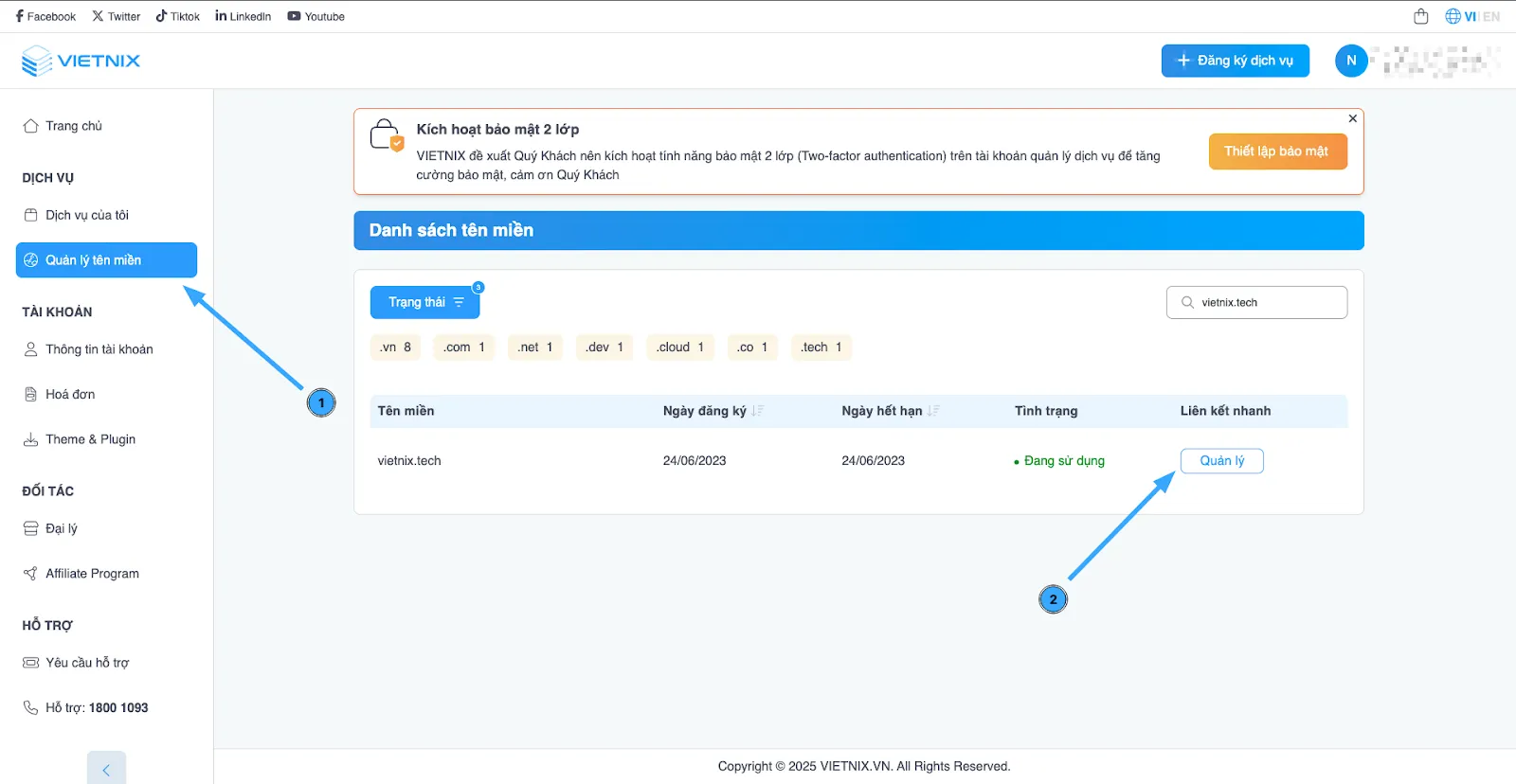 Chọn mục Quản lý