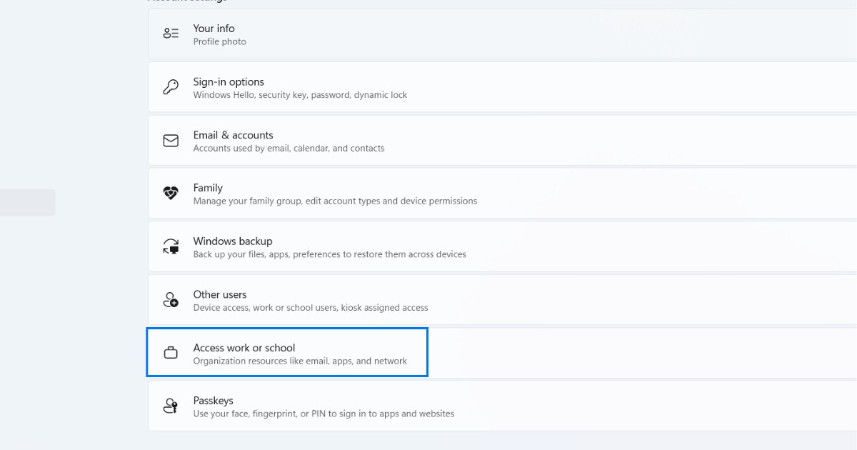 Chọn Access work or school