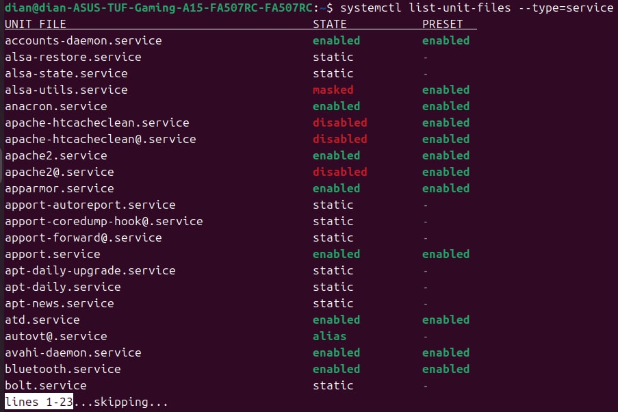 Danh sách các dịch vụ