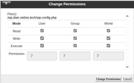 Bạn cần chỉnh về 777 và lưu lại thay đổi