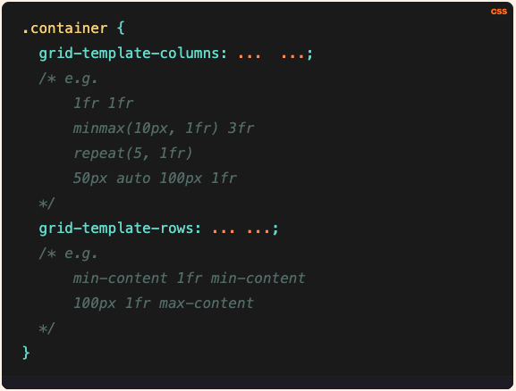 Tạo hàng và cột với grid-template-rows, grid-template-columns