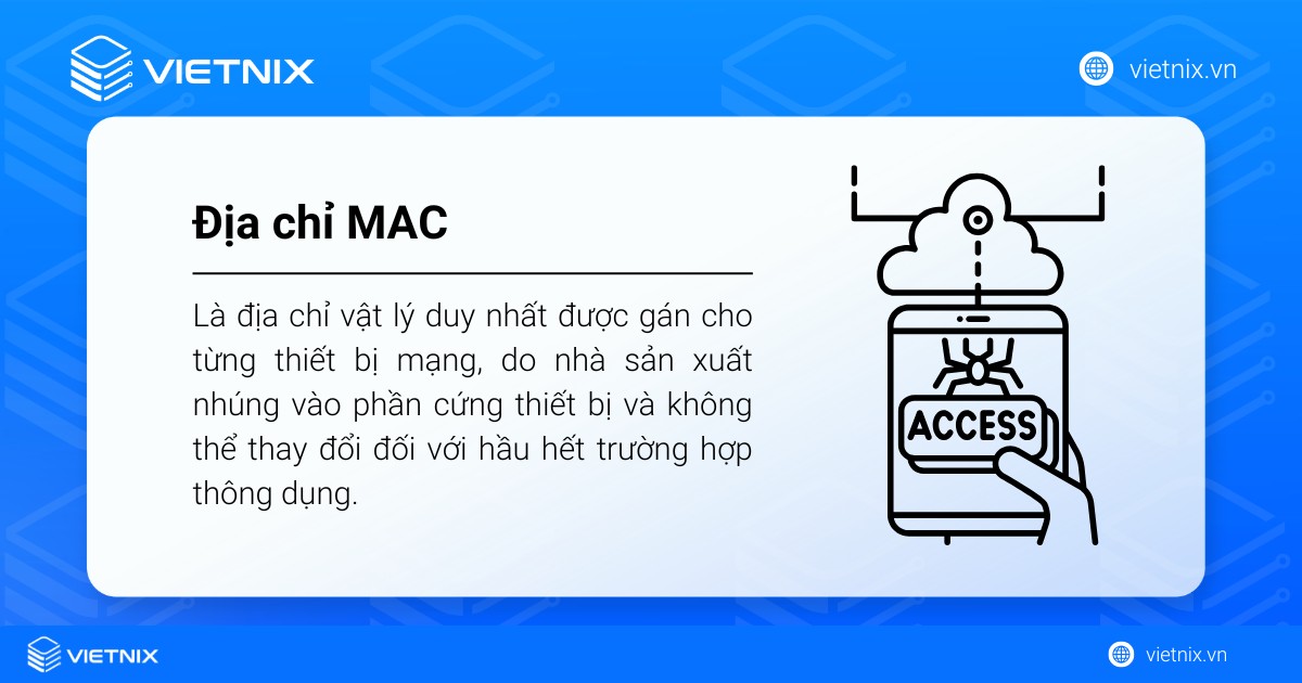 Địa chỉ MAC là địa chỉ vật lý duy nhất được gán cho từng thiết bị mạng
