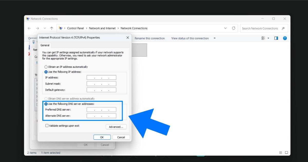 DNS Google là gì? Hướng dẫn đổi DNS Google trên máy tính và điện thoại chi tiết 32 Tại hộp thoại cài đặt của Internet Protocol, bạn đánh dấu vào lựa chọn Use the following DNS server addresses
