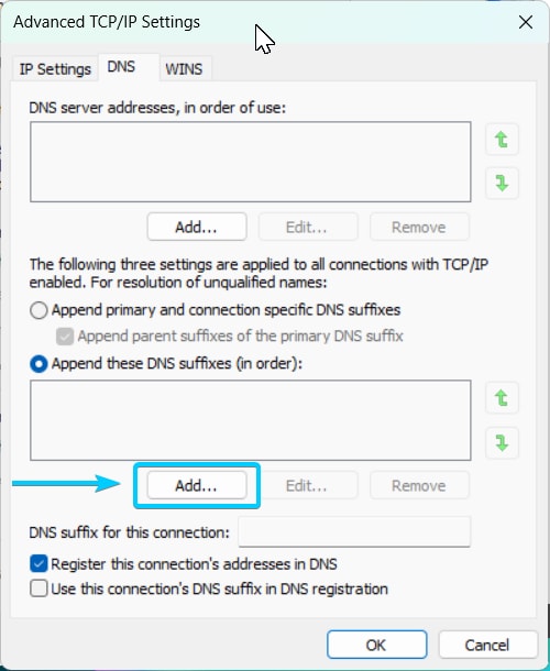 Thêm hậu tố DNS mới