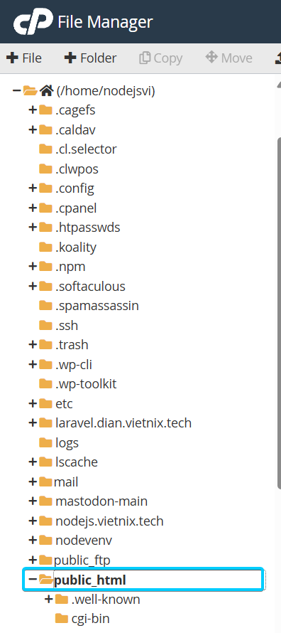 Điều hướng đến thư mục gốc của website