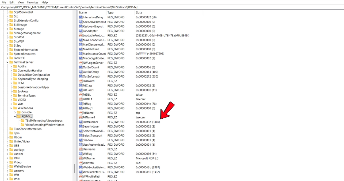 Bạn tìm và nhấp đúp vào PortNumber