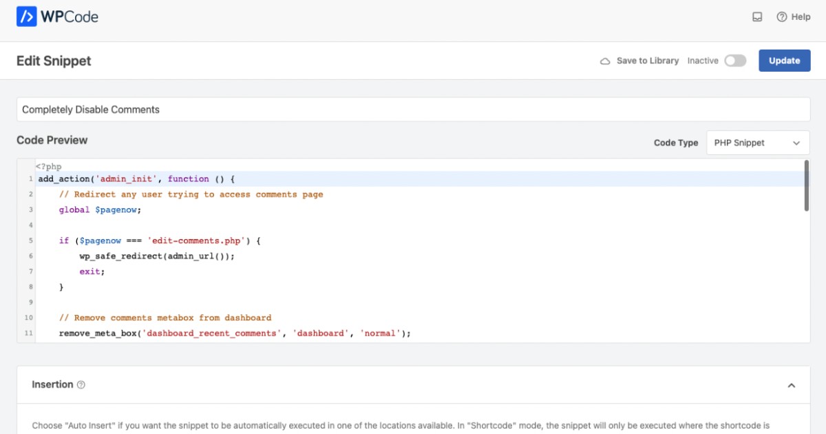 Giao diện của WPCode