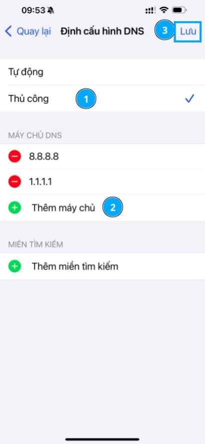 Bạn cần chuyển cấu hình DNS sang chế độ thủ công