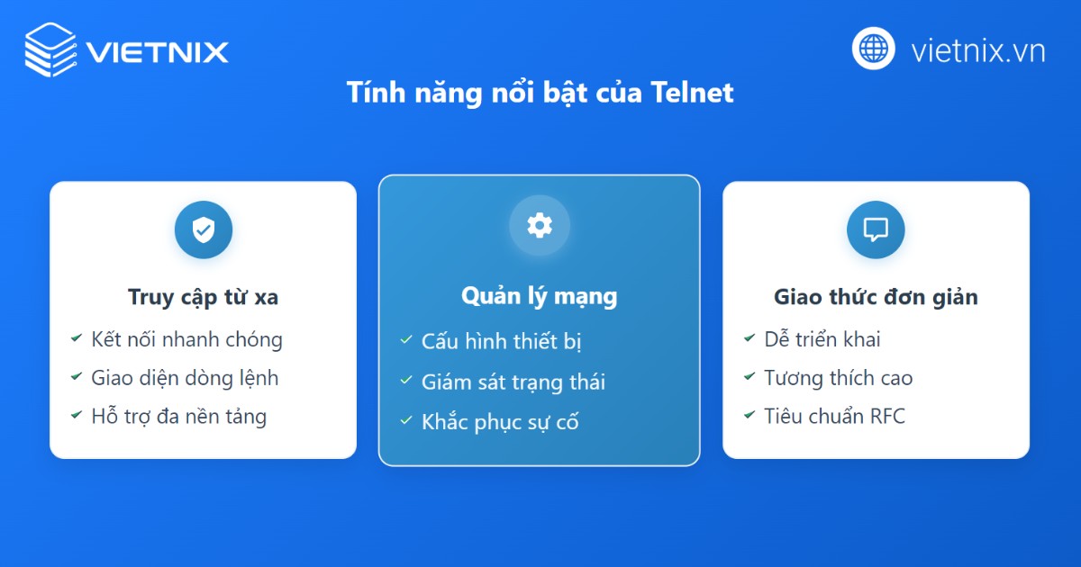 Telnet là gì? Nguyên lý hoạt động và top 13 lệnh Telnet cơ bản 33 Các tính năng của Telnet