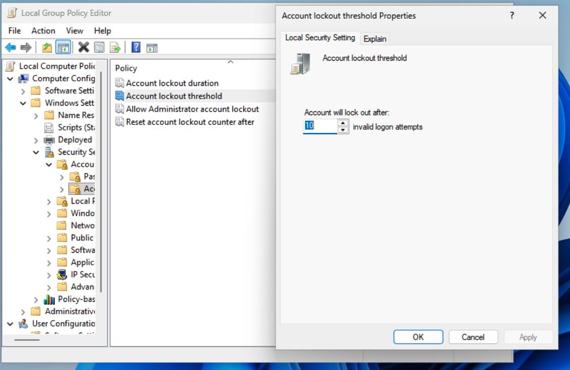 Cách khắc phục lỗi "The user account has been locked out" chi tiết 16 Điều chỉnh lại chính sách Account Lockout Threshold